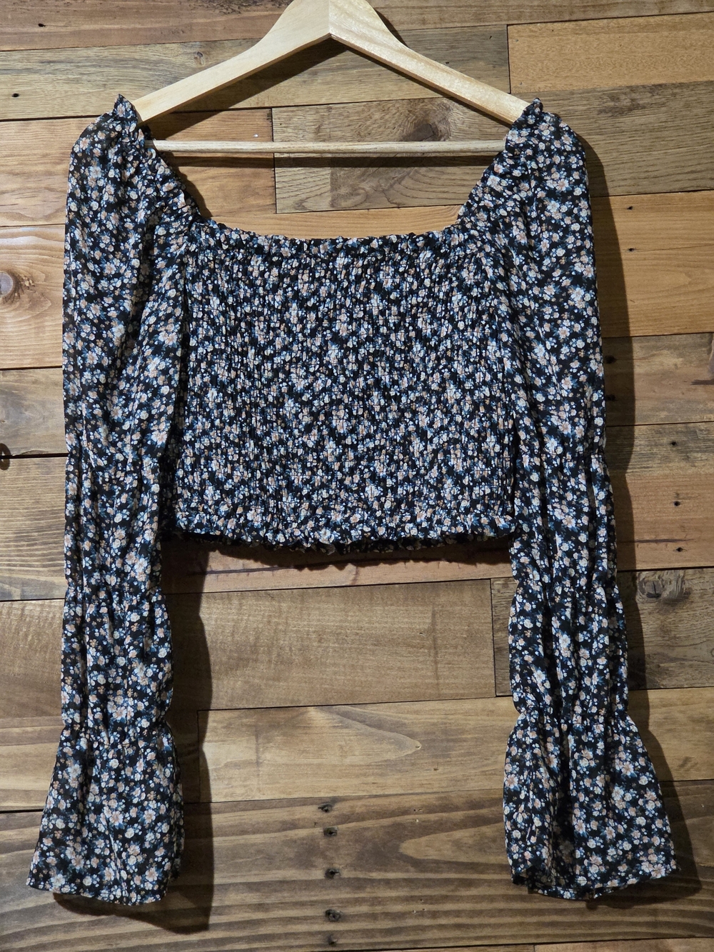 Wild Fable S Floral Smocked Crop Top Square Neck Peasant Cottagecore Flounce Sle